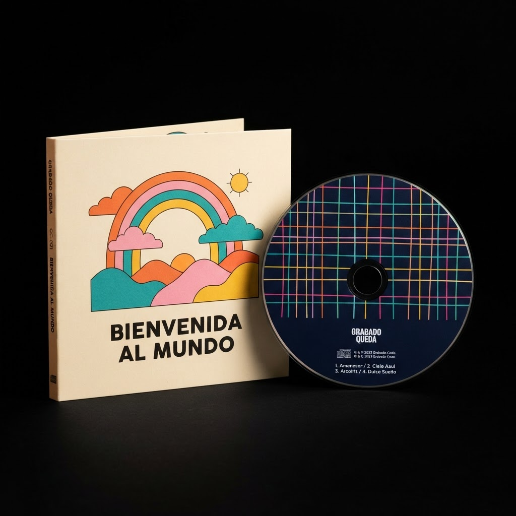Álbum con arcoíris titulado Bienvenida al mundo junto a su CD